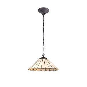 Sonoma 1 Light Downlighter Pendant E27 With 40cm Tiffany Shade, Grey/Ccrain/Crystal/Aged Antique Brass
