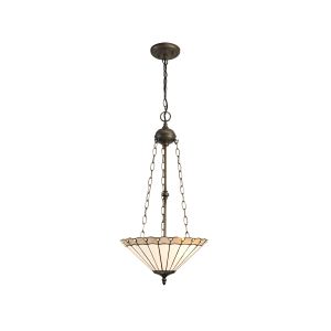 Sonoma 3 Light Uplighter Pendant E27 With 40cm Tiffany Shade, Grey/Ccrain/Crystal/Aged Antique Brass