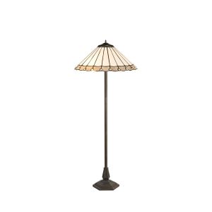 Sonoma 2 Light Octagonal Floor Lamp E27 With 40cm Tiffany Shade, Grey/Ccrain/Crystal/Aged Antique Brass