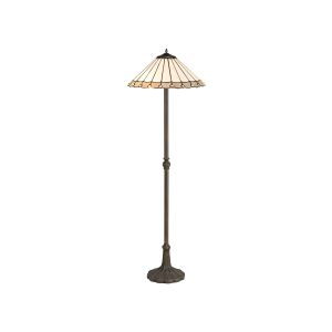 Sonoma 2 Light Leaf Design Floor Lamp E27 With 40cm Tiffany Shade, Grey/Ccrain/Crystal/Aged Antique Brass