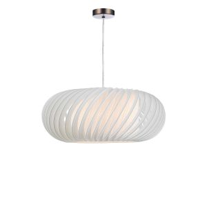 Tonga 1 Light E27 Antique Chrome Adjustable Pendant C/W White 50cm Shade With A Curve & Slanting Design