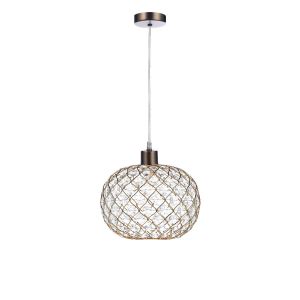 Tonga 1 Light E27 Antique Chrome Adjustable Pendant C/W Gold Finish Frame Shade With Faceted Acrylic Heptagonal Beads