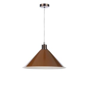 Tonga 1 Light E27 Antique Chrome Adjustable Pendant C/W Red/Umber Metal Shade With White Inner