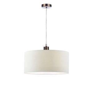 Tonga 1 Light E27 Antique Chrome Adjustable Pendant C/W White Smooth Faux Silk 40cm Drum Shade With Soft White Acrylic Diffuser