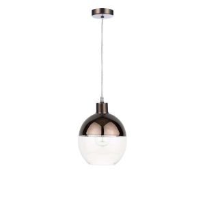 Alto 1 Light E27 Antique Chrome Adjustable Pendant C/W Bronze & Clear Glass Globe Shade