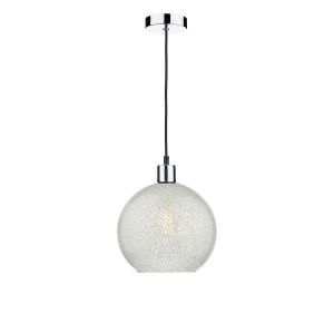 Tonga 1 Light E27 Chrome & Black Adjustable Pendant C/W Glass Dome Shade Covered On The Inside With Thousands Of Tiny Crystals