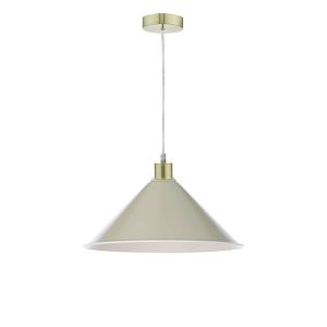 Alto 1 Light E27 Satin Brass Adjustable Pendant C/W Taupe Metal Shade With White Inner