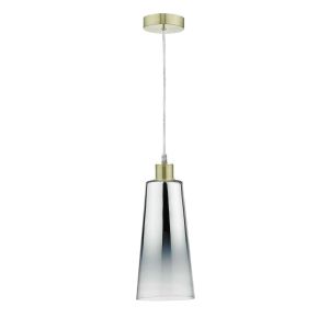 Alto 1 Light E27 Satin Brass Adjustable Pendant C/W Smoked Mirror Cone Shaped Glass Shade