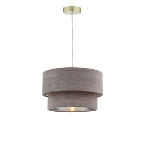 Tonga 1 Light E27 Satin Brass Adjustable Pendant C/W Mink Velvet Shade With A Silver Metallic Lining