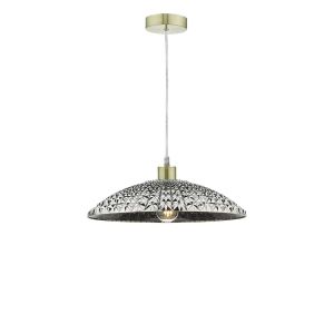 Tonga 1 Light E27 Satin Brass Adjustable Pendant C/W A Large Faceted Shade In A Acrylic Mirrored Finish