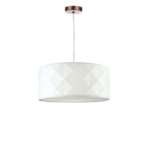 Tonga 1 Light E27 Aged Copper Adjustable Pendant C/W White Cotton Drum Shade With Diamond Pattern Design & Complete With A Removable Diffuser