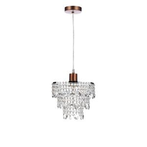 Tonga 1 Light E27 Aged Copper Adjustable Pendant C/W Polished Aged Copper Shade With Crystal Glass Beads & Droppers