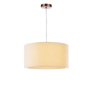 Tonga 1 Light E27 Aged Copper Adjustable Pendant C/W Ccrain Linen Shade & Matching Fabric Diffuser