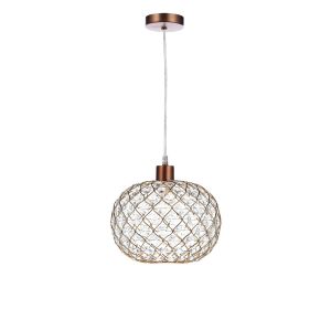 Tonga 1 Light E27 Aged Copper Adjustable Pendant C/W Gold Finish Frame Shade With Faceted Acrylic Heptagonal Beads
