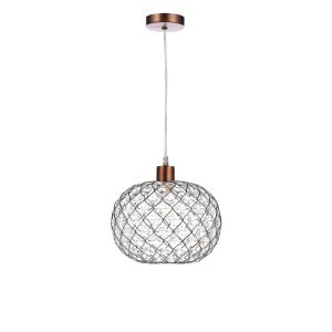 Alto 1 Light E27 Aged Copper Adjustable Pendant C/W Aged Copper Finish Frame Shade With Faceted Acrylic Heptagonal Beads