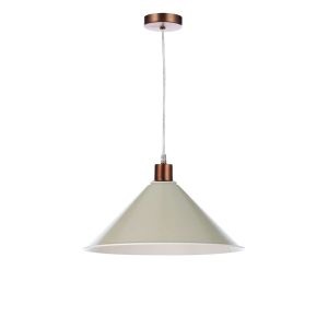 Alto 1 Light E27 Aged Copper Adjustable Pendant C/W Taupe Metal Shade With White Inner