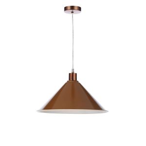 Tonga 1 Light E27 Aged Copper Adjustable Pendant C/W Red/Umber Metal Shade With White Inner