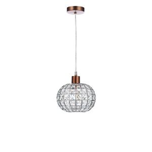 Alto 1 Light E27 Aged Copper Adjustable Pendant C/W Aged Copper Finish Frame Shade With Faceted Crystal Glass Sqaure Shaped Beads