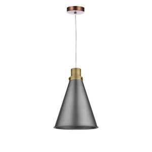 Tonga 1 Light E27 Aged Copper Adjustable Pendant C/W Aged Brass With Antique Aged Copper Metal Cone Shaped Shade