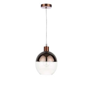 Alto 1 Light E27 Aged Copper Adjustable Pendant C/W Bronze & Clear Glass Globe Shade