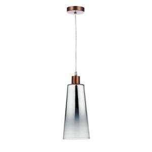 Tonga 1 Light E27 Aged Copper Adjustable Pendant C/W Smoked Mirror Cone Shaped Glass Shade