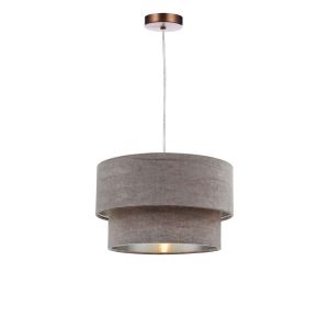 Tonga 1 Light E27 Aged Copper Adjustable Pendant C/W Mink Velvet Shade With A Silver Metallic Lining