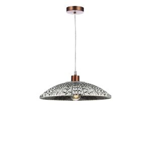 Tonga 1 Light E27 Aged Copper Adjustable Pendant C/W A Large Faceted Shade In A Acrylic Mirrored Finish