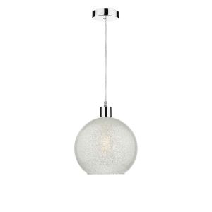 Tonga 1 Light E27 Chrome Adjustable Pendant C/W Glass Dome Shade Covered On The Inside With Thousands Of Tiny Crystals