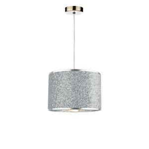 Tonga 1 Light E27 Antique Brass Adjustable Pendant C/W Silver Flitter Finish Shade Shade With A Silver Inner