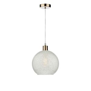 Tonga 1 Light E27 Antique Brass Adjustable Pendant C/W Glass Dome Shade Covered On The Inside With Thousands Of Tiny Crystals