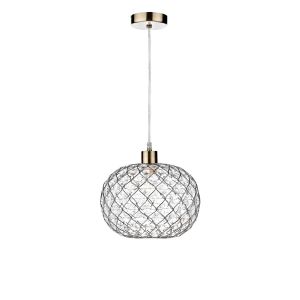 Tonga 1 Light E27 Antique Brass Adjustable Pendant C/W Antique Brass Finish Frame Shade With Faceted Acrylic Heptagonal Beads