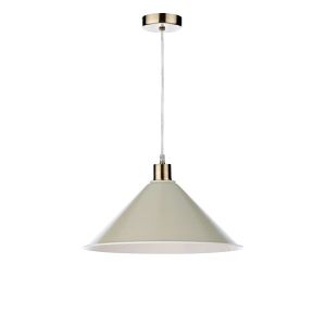 Tonga 1 Light E27 Antique Brass Adjustable Pendant C/W Taupe Metal Shade With White Inner