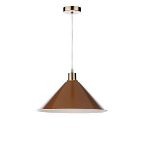 Tonga 1 Light E27 Antique Brass Adjustable Pendant C/W Red/Umber Metal Shade With White Inner