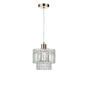 Tonga 1 Light E27 Antique Brass Adjustable Pendant C/W Polished Antique Brass Shade With Crystal Glass Droppers