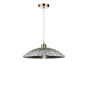 Tonga 1 Light E27 Antique Brass Adjustable Pendant C/W A Large Faceted Shade In A Acrylic Mirrored Finish
