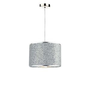 Tonga 1 Light E27 Satin Chrome Adjustable Pendant C/W Silver Flitter Finish Shade Shade With A Silver Inner