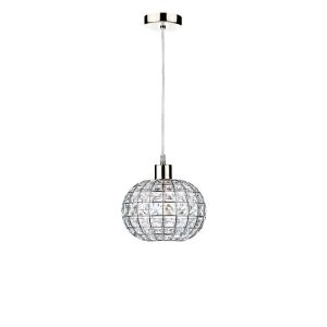 Alto 1 Light E27 Satin Chrome Adjustable Pendant C/W Satin Chrome Finish Frame Shade With Faceted Crystal Glass Sqaure Shaped Beads