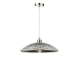 Alto 1 Light E27 Satin Chrome Adjustable Pendant C/W A Large Faceted Shade In A Acrylic Mirrored Finish