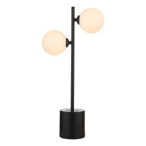Spiral 2 Light G9 Matt Black Table Lamp C/W Inline Switch C/W Opal Glass Shades
