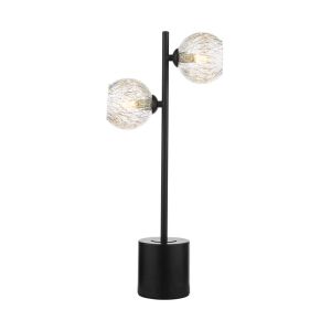Spiral 2 Light G9 Matt Black Table Lamp C/W Inline Switch C/W Clear Glass Shades & Inner Wire Detail