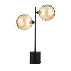 Spiral 2 Light G9 Matt Black Table Lamp C/W Inline Switch C/W Champagne Dimpled Glass Shades