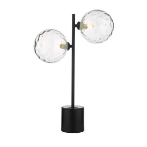 Spiral 2 Light G9 Matt Black Table Lamp C/W Inline Switch C/W Clear Dimpled Glass Shades