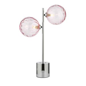 Spiral 2 Light G9 Polished Chrome Table Lamp C/W Inline Switch C/W Pink Dimpled Glass Shades