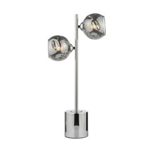 Spiral 2 Light G9 Polished Chrome Table Lamp C/W Inline Switch C/W Smoked Organic Glass Shades