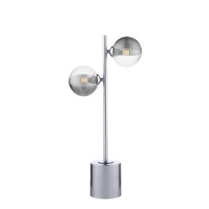 Spiral 2 Light G9 Polished Chrome Table Lamp C/W Inline Switch C/W 10cm Smoked & Clear Ribbed Glass Shades
