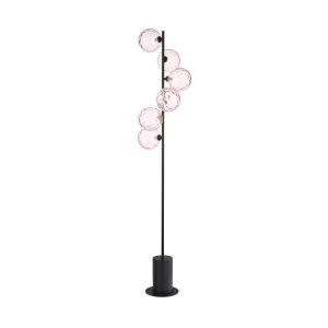 Spiral 6 Light G9 Matt Black Floor Lamp C/W Inline Foot Switch C/W Pink Dimpled Glass Shades