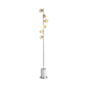 Spiral 6 Light G9 Polished Chrome Floor Lamp With Inline Foot Switch C/W Planet Style Glass Shades