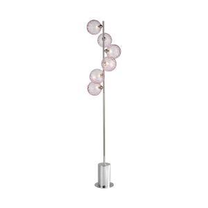 Spiral 6 Light G9 Polished Chrome Floor Lamp With Inline Foot Switch C/W Pink Dimpled Glass Shades