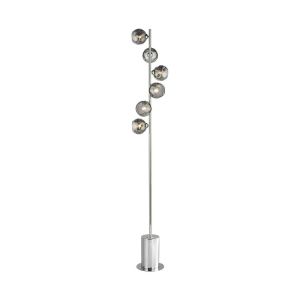 Spiral 6 Light G9 Polished Chrome Floor Lamp With Inline Foot Switch C/W Smoked Organic Glass Shades