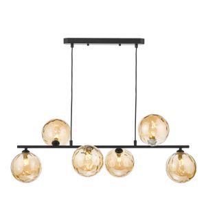 Spiral 6 Light G9 Matt Black Adjustable Linear Bar Pendant C/W Champagne Dimpled Glass Shades